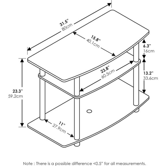 Turn-N-Tube No Tools 3-Tier Entertainment Center TV Stand for TV up to 32 Inch, Plastic Round Tubes, Dark Brown/Black