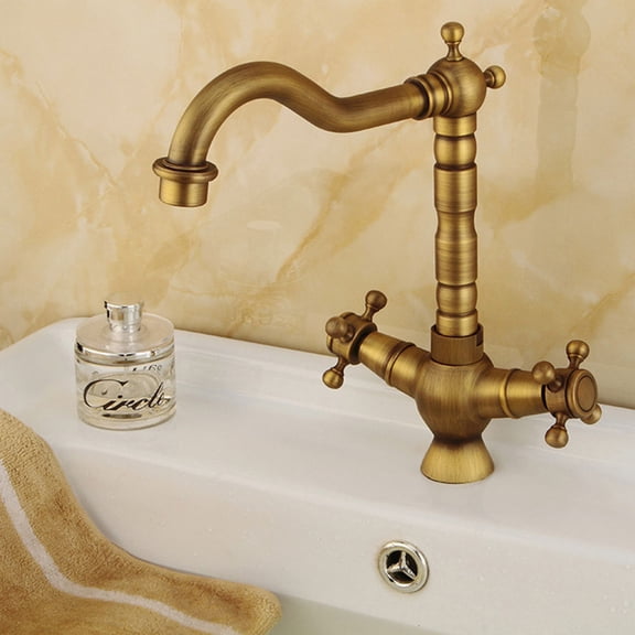 EXHUMKY Antique Style Kitchen Faucet Brass Single Lever Sink Mixer Golden Finish