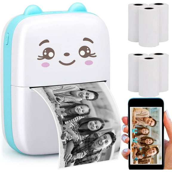 Portable Thermal Printer Mini Printer for All Smartphones Wireless Bluetooth Pocket Printers 6 Rolls Paper Inkless Tiny Printer for Photos/Labels/etc