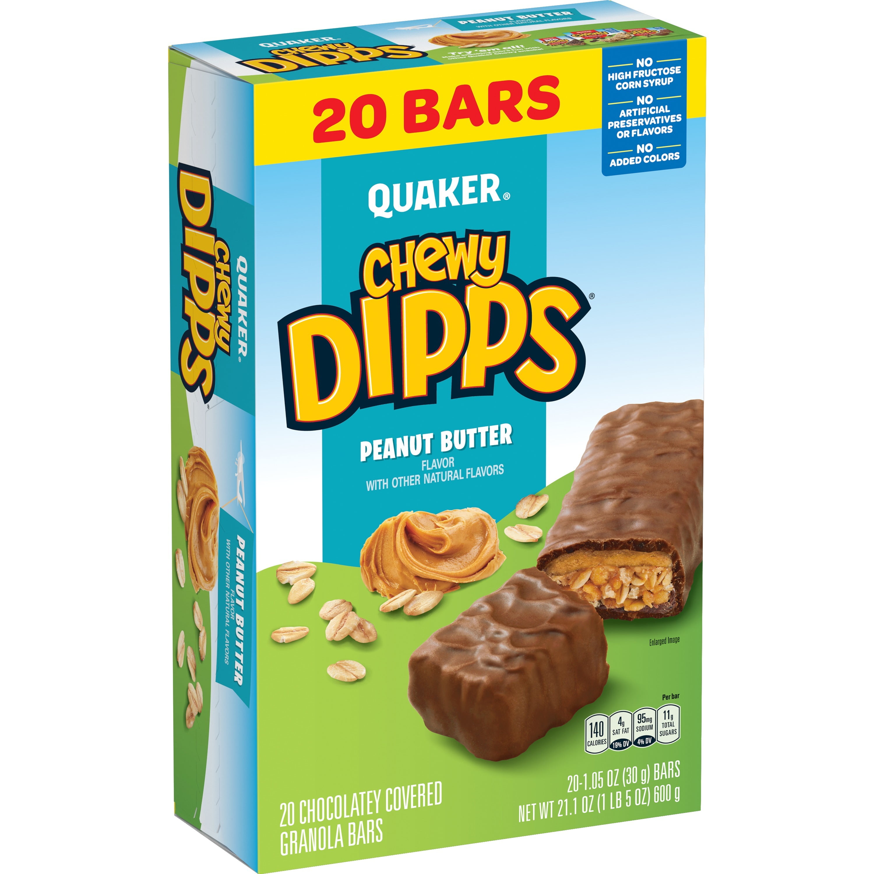 Quaker Chewy Dipps Peanut Butter Granola Bars, 20 Count, 1.05 oz Bars