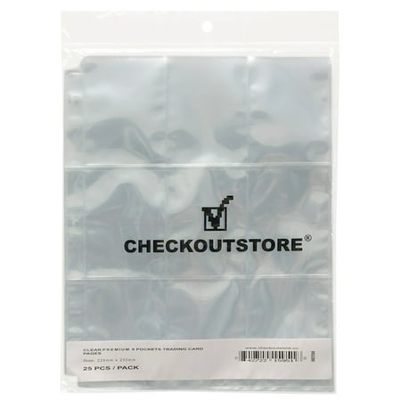 Pocket Protector - (25) CheckOutStore 9 Pocket Trading Card Page Protectors (Holds 18 Cards Back to Back) (Clear Double Sided)