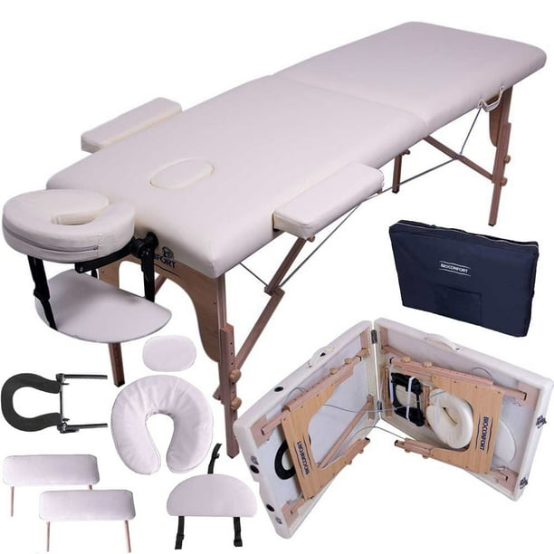 Cama de masaje Nanofort beige Portatil plegable con accesorios