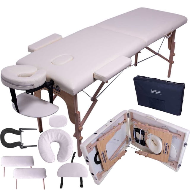 Cama de masaje Nanofort beige Portatil plegable con accesorios