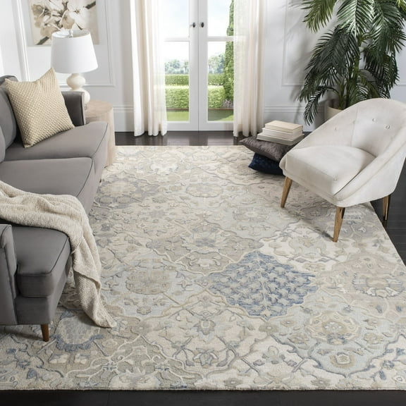 SAFAVIEH Glamour Charmaine Floral Wool Area Rug, Grey/Blue, 4' x 6'