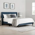 thumbnail image 2 of CHITA Queen Size Upholstered Platform Bed Frame with Vertical Stripe Headboard,Blue, 2 of 9