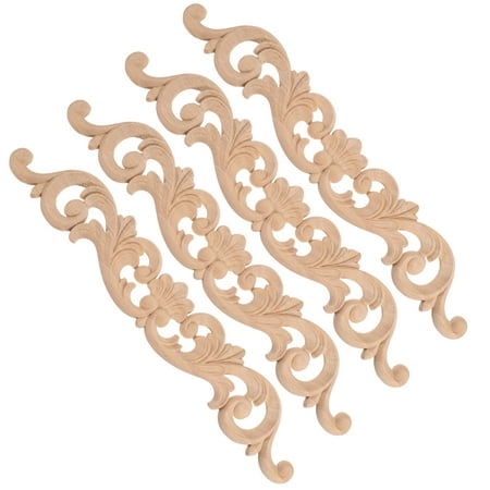 

4pcs Door Wood Carved Onlay Applique Retro Wooden Carving Applique Decal