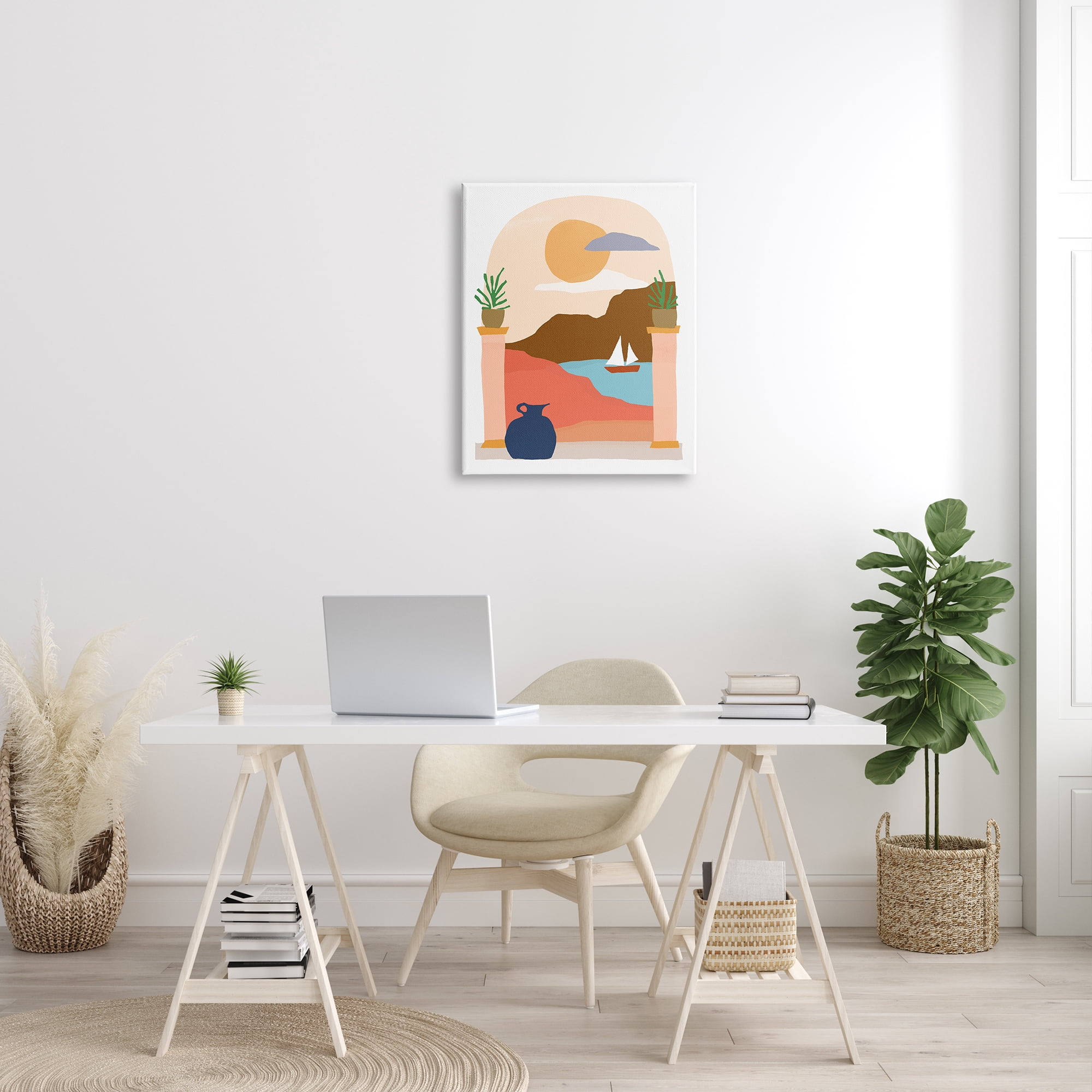 Stupell Industries Calm Distant Sailboat Arch Shaped Landscape Scene Graphic Art Gallery Wrapped Canvas Print Wall Art, Design by June Erica Vess
