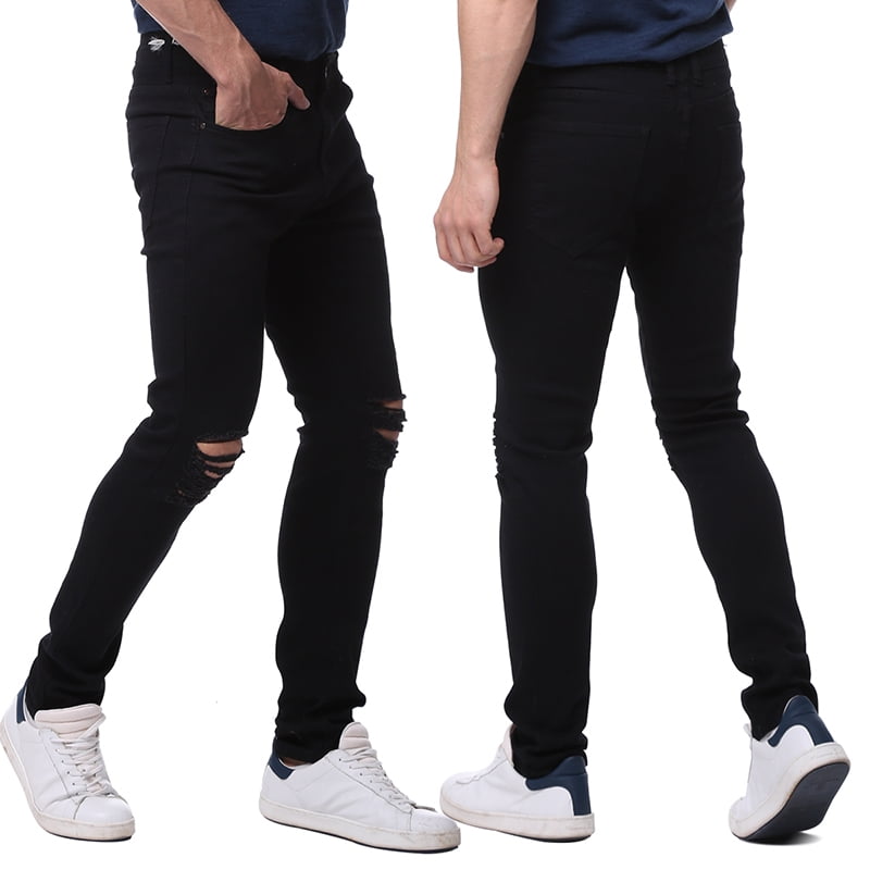Men's SlimFit Black Stretch Destroyed Ripped Skinny Denim Jeans