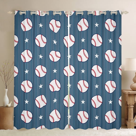 Castle Fairy Sport Baseball Boy Black Out Curtains,Geometric Stripes Curtains Pack of 2 (42x63 Each),Stars Print Bedroom Curtains,Lightweight Room Decor