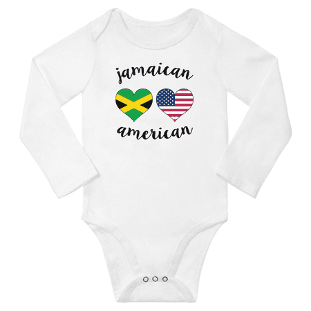 

Jamaican and American Love Heart Baby Long Slevve Bodysuit Romper (White 3-6 Months)