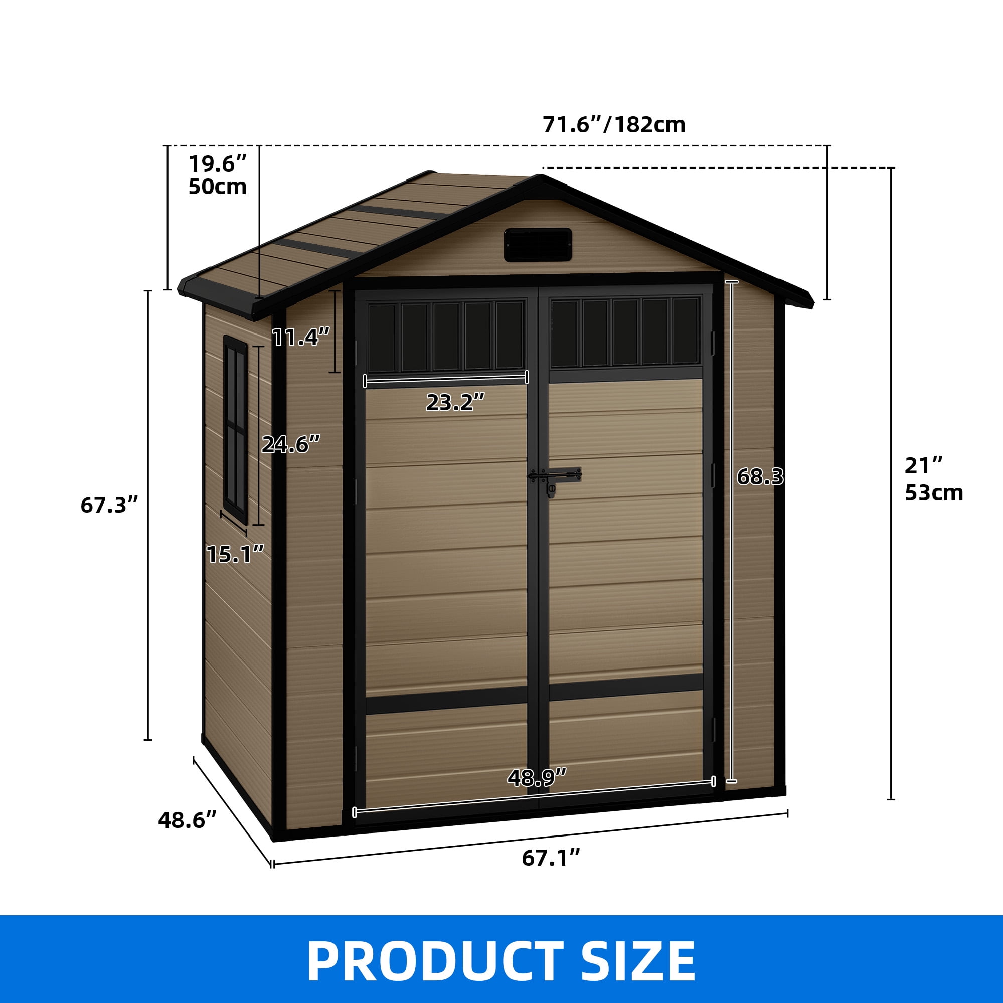 Uforic 6x4.4 FT Outdoor Storage Shed with Floor and Window, Large Storage Shed with Lockable Door, and Vents, Brown