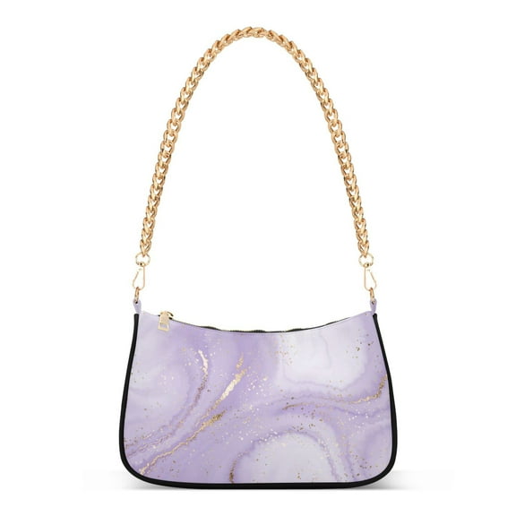 Lavender Purple Marble Womens Chain Shoulder Bag Tote Handbag Clutch Hobo Purse with Zipper for Travel Casual