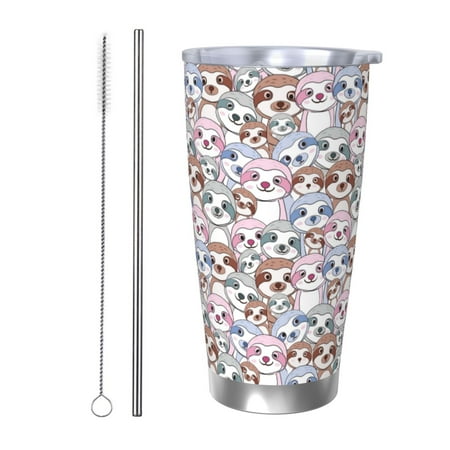 

Logiee sloth cartoon Print 20OZ Car Cup with Lid Stainless Steel Vacuum Insulated Double Wall Travel Tumbler Durable Insulated Coffee Mug Thermal Cup with Straw-Straw Two-piece Set
