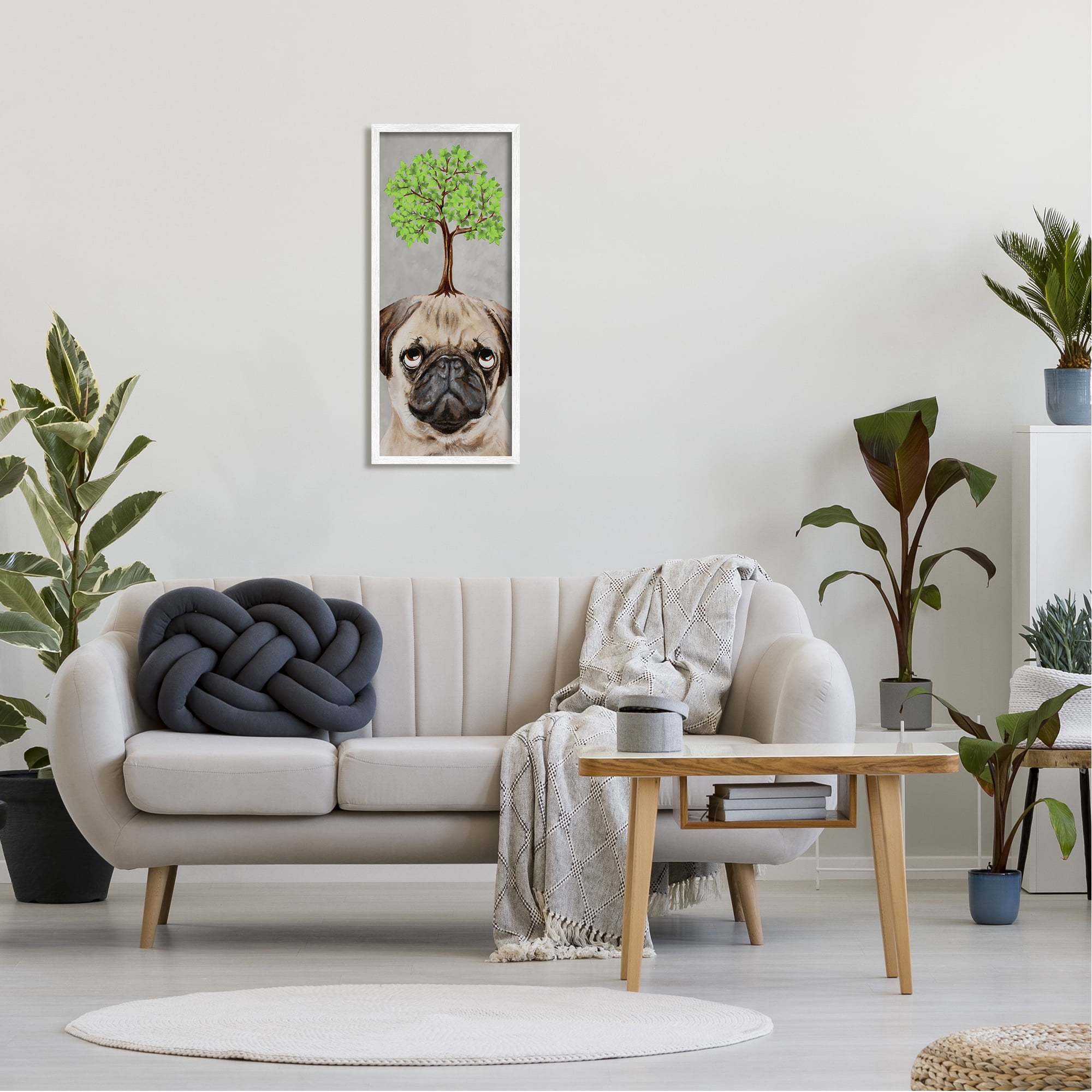 Stupell Industries Pug Growing Tree Portrait Animals & Insects Painting White Framed Art Print Wall Art