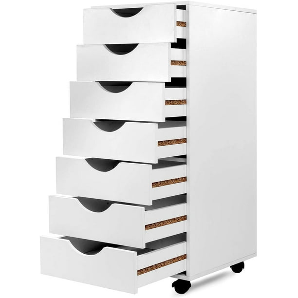 7 Drawer Wood File Cabinet Wooden Mobile Office Storage Rolling Filing Organizer With Wheels Home Cabinets Vertical Cart Drawers 19 2x15 9x26 3in White A1343 Com 7 Drawer Wood File Cabinet Wooden, Office Storage Cabinet With File Drawer