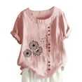 thumbnail image 1 of Chemise à Manches Longues pour Femmes Été Décontracté Col Rond Manches Courtes Imprimé Chemise Ample Hauts d'Été pour Femmes Coupe Ample Hauts à Manches Courtes pour Femmes, 1 of 5