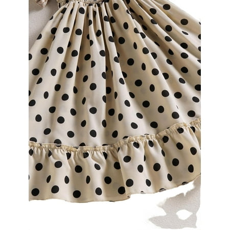 

Cute Polka Dot Square Neck A Line Short Sleeve Beige Toddler Girls Dresses (Girl s)
