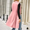 thumbnail image 4 of Rohuuque Women's Longline Suede Blazer Vest Faux Leather Trim Button Notched Lapel Waistcoat with Pocket for Layering over Shirts Dresses Pink, 4 of 9