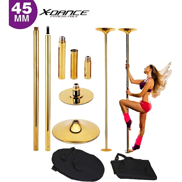 X-Dance Professional Stripper Pole Gold Spinning Static Exotic Dancing Pole Portable and Removable Height Adjustable 7 to 9 FT 45mm Dance Pole Kit for Exercise Fitness Pole Club Party Pub Home