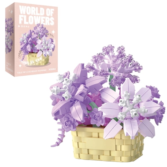 Violet Flower Building Block Set, Mini Interlocking Building Toy, 201 Pieces, Ages 10