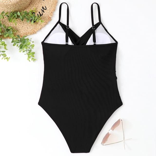 Traje De Baño De Una Pieza Con Tirantes Traje de baño de una pieza con tirantes para mujer, sin espalda, sexy, vacaciones junto al mar (negro S)