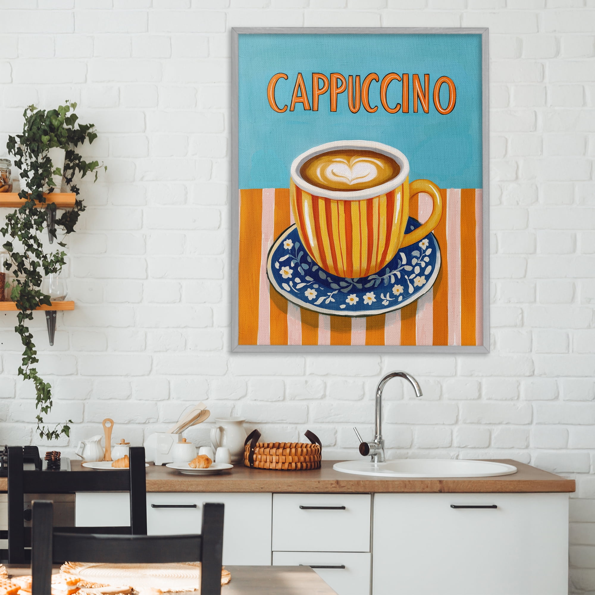 Stupell Industries Cappuccino Stripes Blue & Orange Gray Framed Giclee Art, design by Yen
