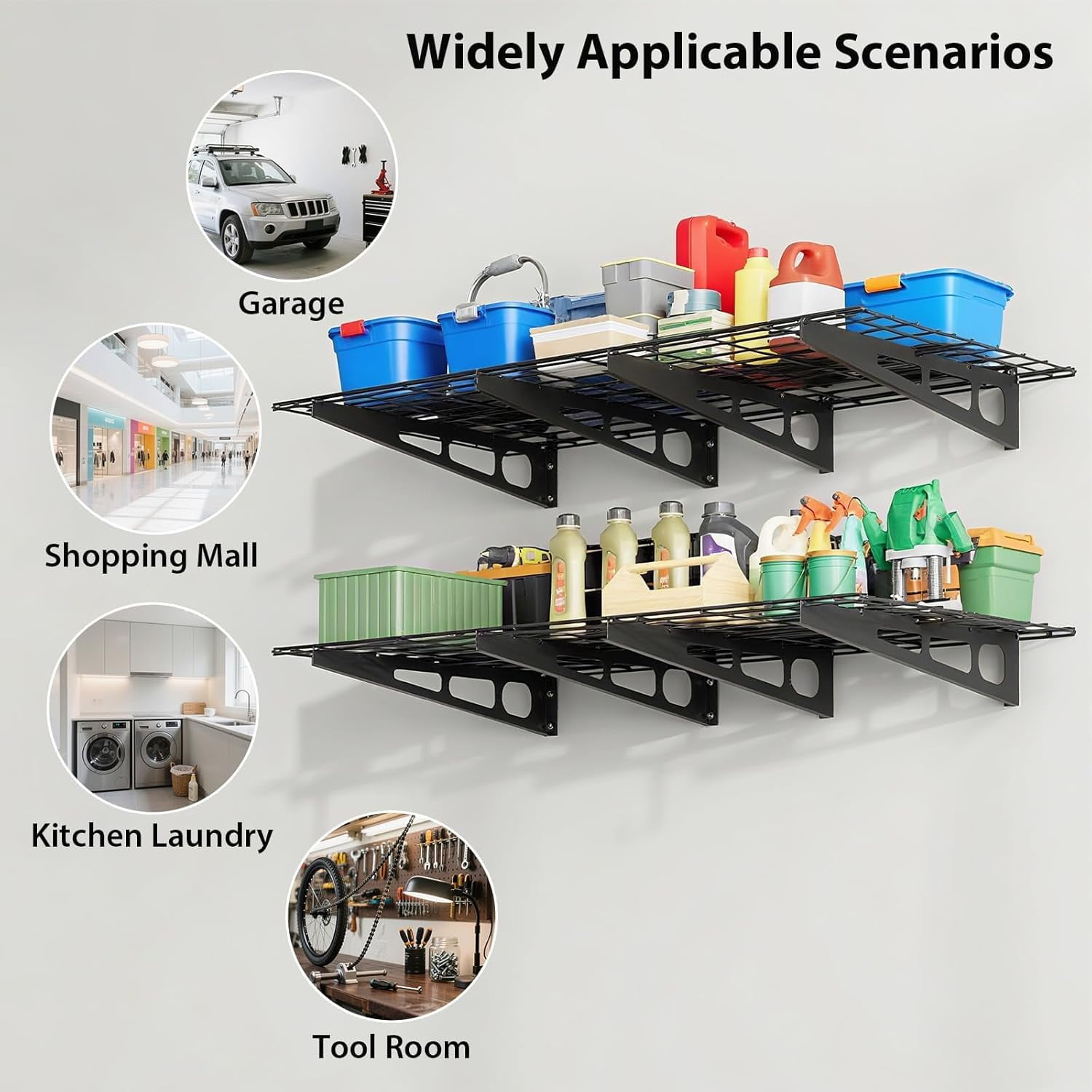 2-Pack Heavy Duty Wall Shelves， 2x6ft Folding Storage System with 1600 lb Capacity — Heavy-Duty Garage & Warehouse Shelving