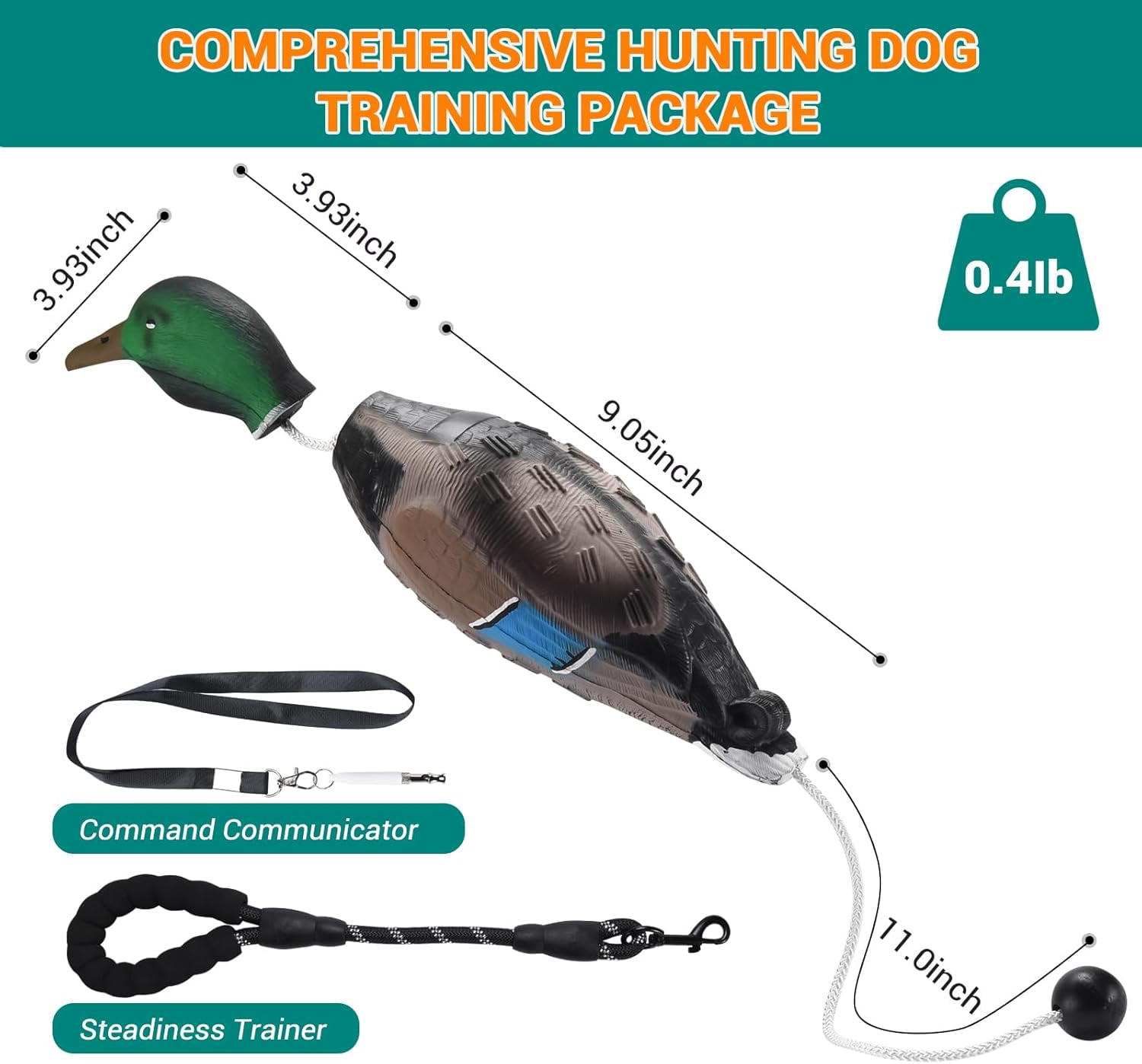 2 PCS Floatable Realistic Duck Dummy for Dog Retriever Training, Hunting Dog Recognition Trainers, Waterfowl Training Dummy, Interactive Foam Pet Toys with Whistle & Leash,Duck Toy for Dogs