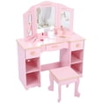 thumbnail image 1 of Shininglove Kids Princess Vanity Table and Chair Set, 4-9 Yrs Girls Makeup Table with Mirror, Pink, 1 of 6