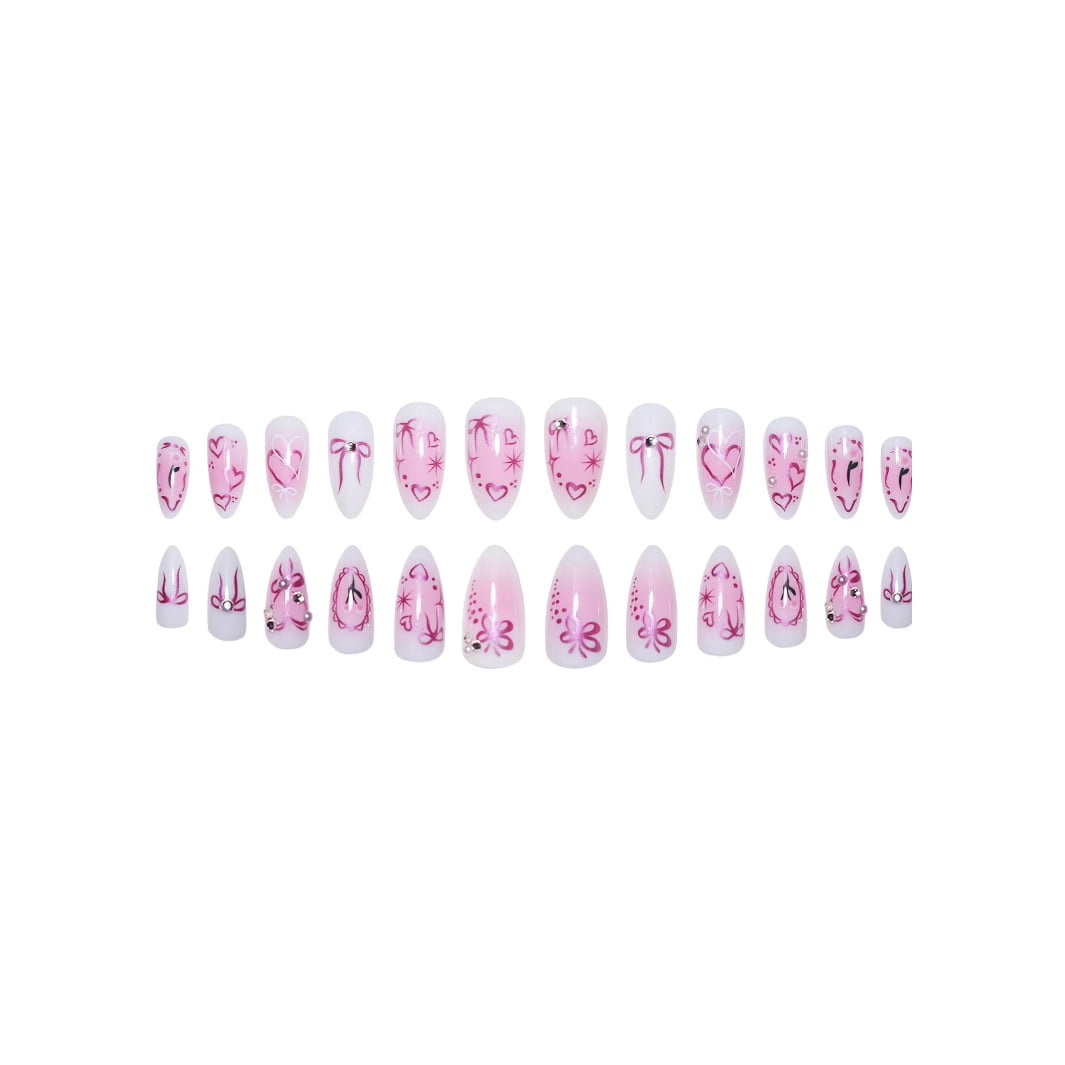 Cross-border hot sale almond type sweet love bow cute wind flower removable fake nail finished product wholesale