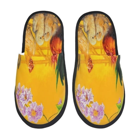 Balery The Chicken Family Slient Indoor Furry Fleece Comfort House Shoes Soft Non-Slip Home Shoes Cotton slippers House Slippers-- Medium