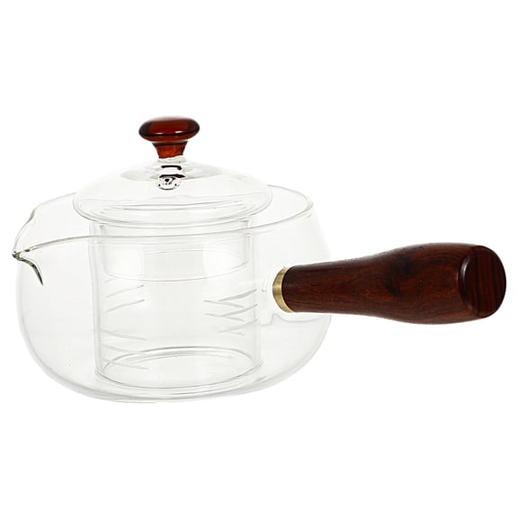 Mobutofu 1Pack Stovetop Glass Teapot Round Rotatory Design With Wood Handle For Home Use 11.8X4.3X3.5In