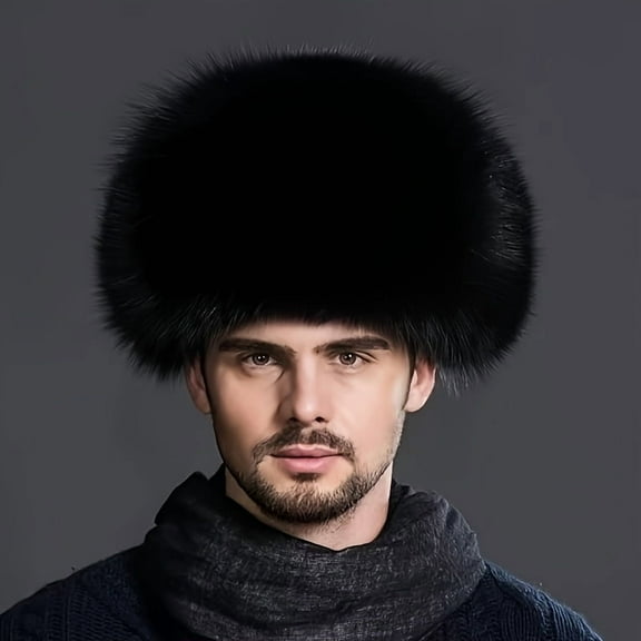 Uskhanca Hat, Faux Fur Hat, Trapper Hat for Men, Faux Fur Aviator Earflap Hat, Winter Hunting Windproof Hat, Ski Hat, Black