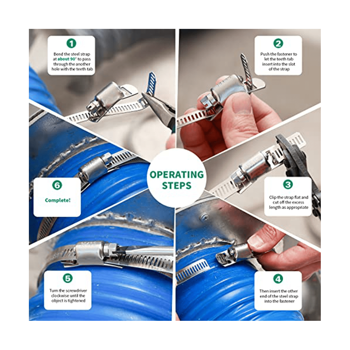 30FT Hose Clamp Assortment Kit,DIY Metal Straps+15PCS Fasteners Adjustable Clamps,Worm Gear Band