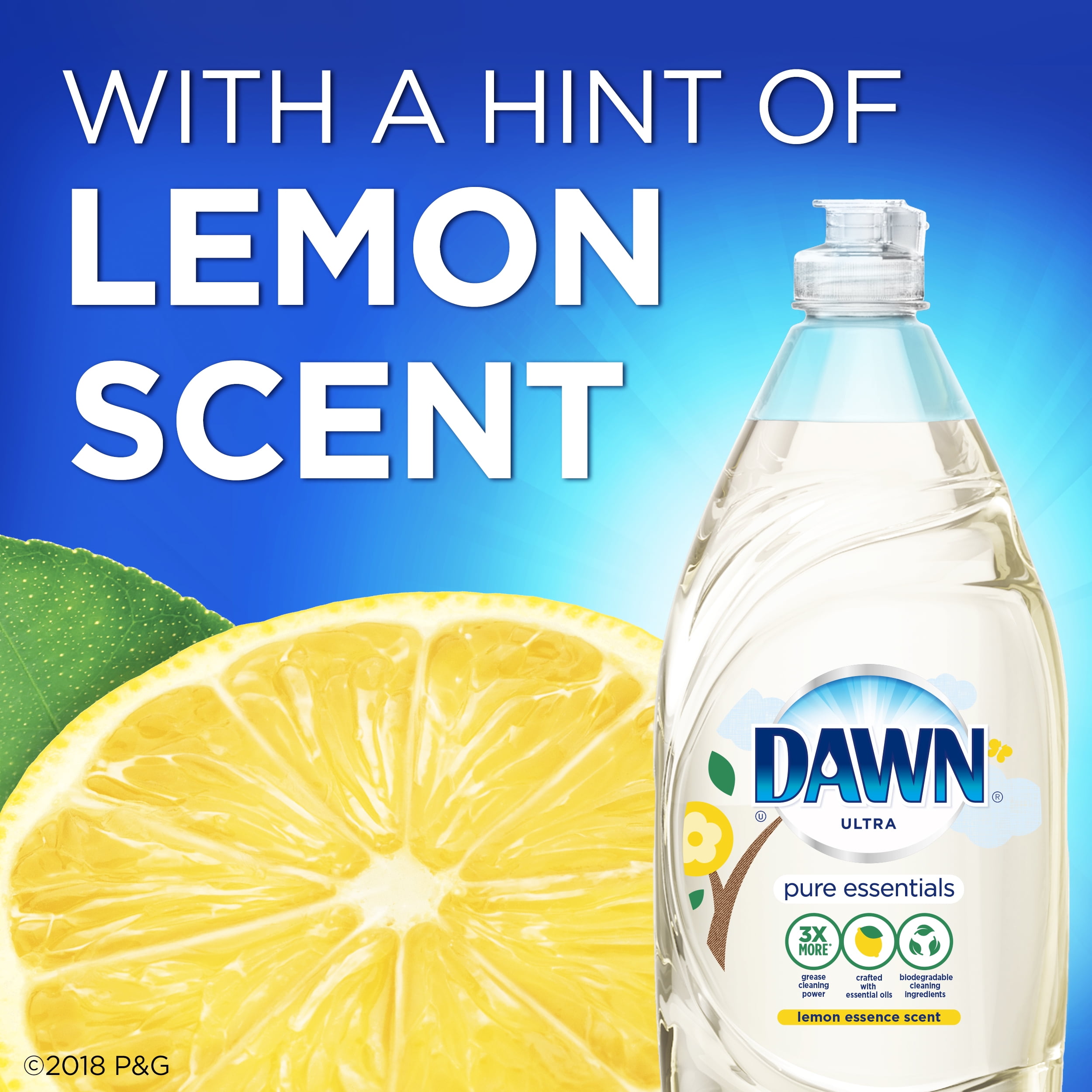 Dawn Pure Essentials Dishwashing Liquid Dish Soap, Lemon Essence, 34 fl oz