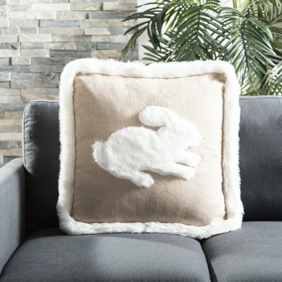SAFAVIEH Flopsy 20" x 20" Fluffy Bunny Plush Pillow, Beige/White