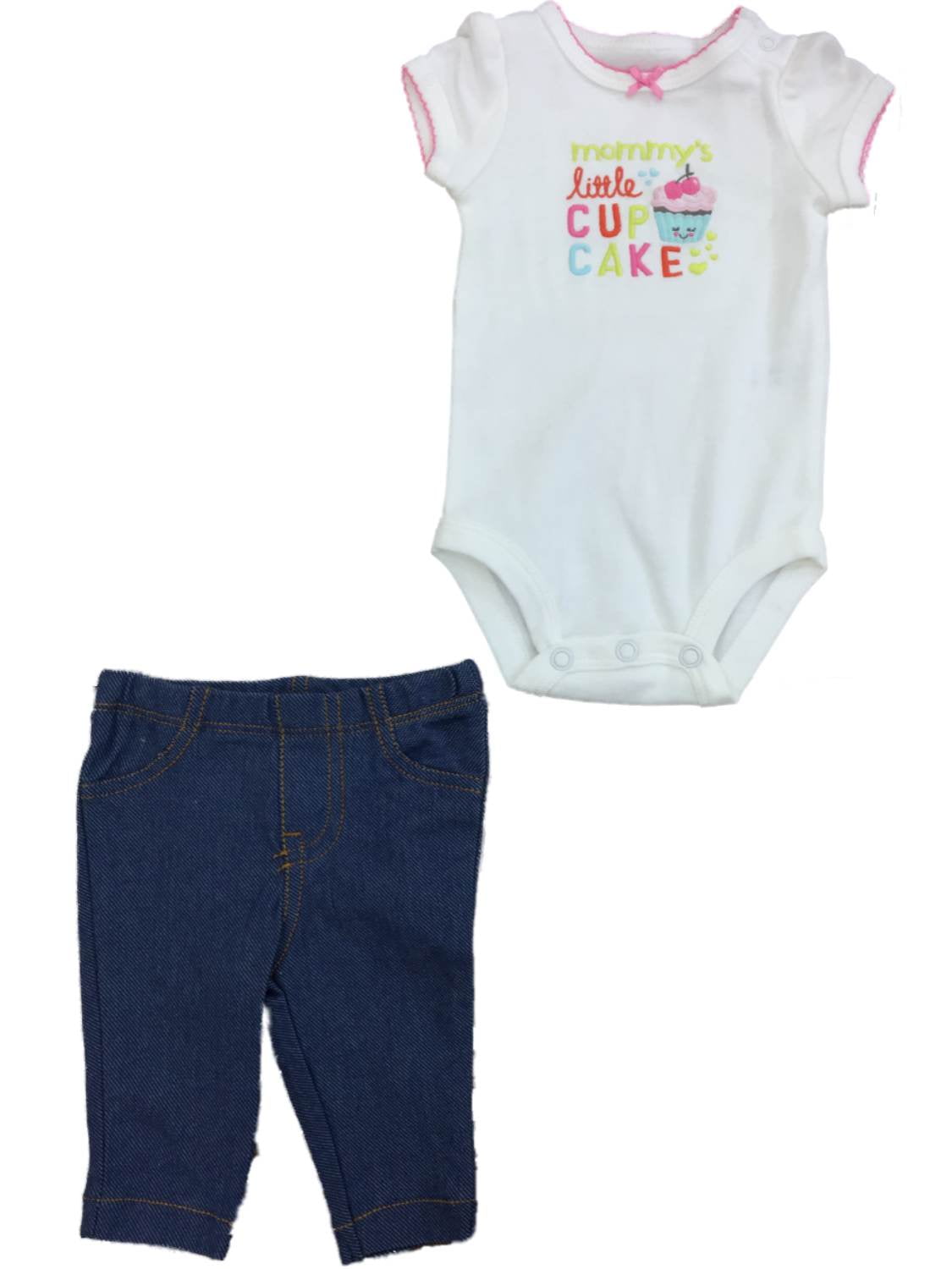 Infant Girls Mommys Cupcake White Bodysuit & Jeggings 2-PC Outfit 12m -