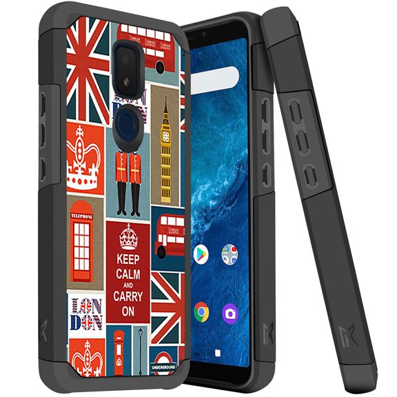 ANJ  Slim Dual Layer Hybrid Shockproof Case   Tempered Glass Cover for Cricket Icon 3, Splendor, AT&T Motivate 2 - Keep Calm in UK