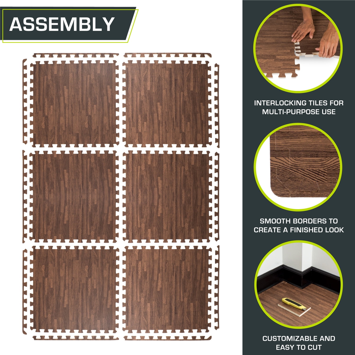 ProsourceFit Wood-Grain Puzzle Mat, 1/2" Thick EVA Foam Interlocking Floor Tiles