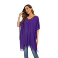 thumbnail image 5 of Beautybatik Purple Women Solid Tunic Blouse Kaftan V Loose Sleeve Top Plus Size 2X, 5 of 6