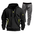 thumbnail image 2 of Men's Winter Fleece Multi-pocket Zipper Sweatshirt Suit Personalized Casual Hoodie Set, for Outdoor Activities and Winter Casual Wear,Black,L, 2 of 5
