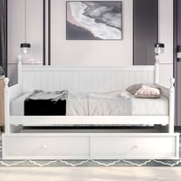 Wood Twin Size Daybeds with a Trundle, Twin Size Daybed Bed Frame for Living Room, Bedroom, Guest Room, White
