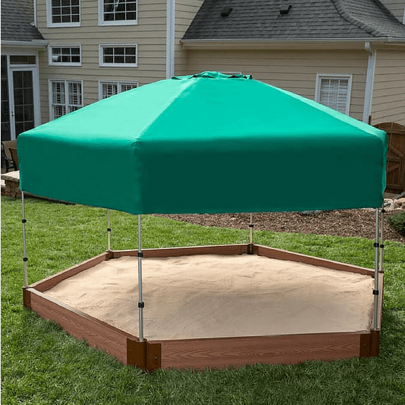 Frame It All Tool-Free Classic Sienna 7ft. x 8ft. x 5.5 in. Composite Hexagon Sandbox Kit with Telescoping Canopy/Cover - 2" profile