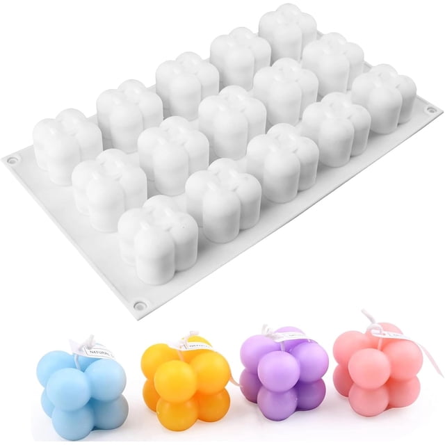 Moldes para Velas, Molde de Silicona, Molde de Silicona para un Cubo de Rubik de 15 Cavidades, Moldes para Jabón, Moldes de Chocolate, Moldes de Postre DIY