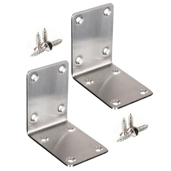 FUEENIRVA 2Pcs Silver L Shape Corner Bracket for Furniture Strong Stainless Steel Joint Fastener
