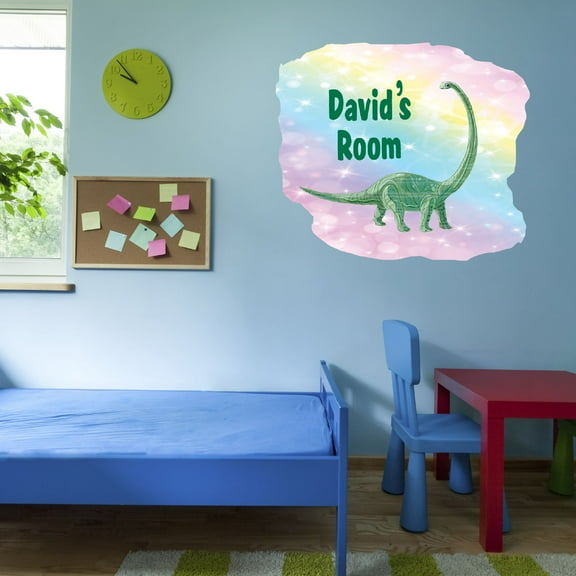 Personalized Watercolor Decal Living Room Wall Decal for Family Personalized Name Sauropod Jurassic Art Cute Custom Name Décor - Size: 10 In x 9 In