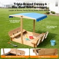 thumbnail image 3 of FUNTOK Wooden Sandbox with Cover & Canopy Adjustable in Height Angle, 48x48" Sand Box for Kids w/ 2 Foldable Bench Seats , 2 in 1 Kid Outdoor Sandbox w/ Lid for Backyard Lawn Beach, 3 of 11