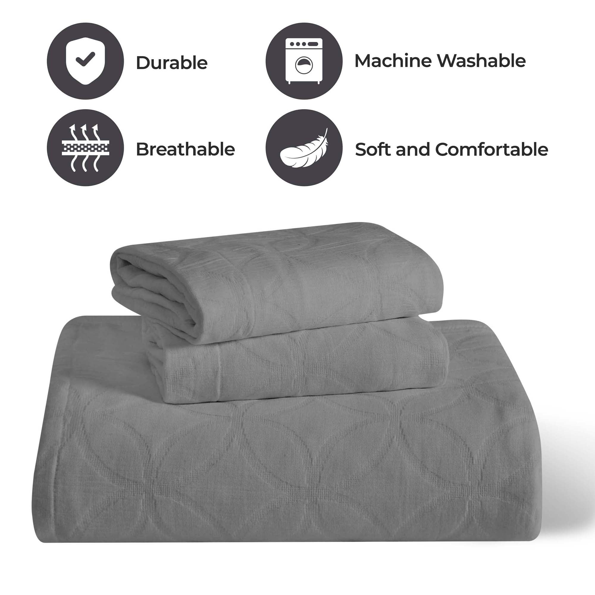 Superior 3-Piece Serenity Cotton Matelasse Gray Bedspread Set, King