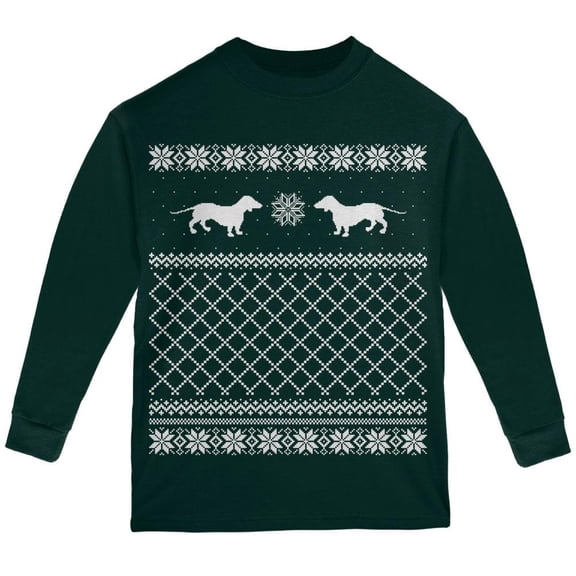 Dachshund Ugly Christmas Sweater Forest Youth Long Sleeve T-Shirt