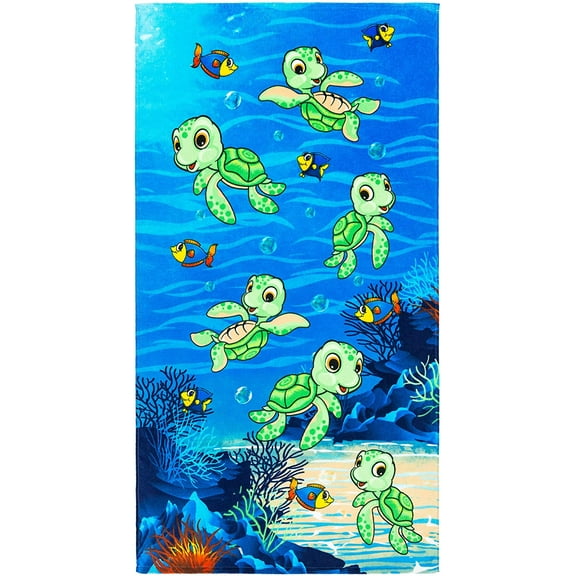 Happy Little Turtles Beach Towel 28 x 51 inches (70 x 130cm) 100% Cotton Soft and Absorbent